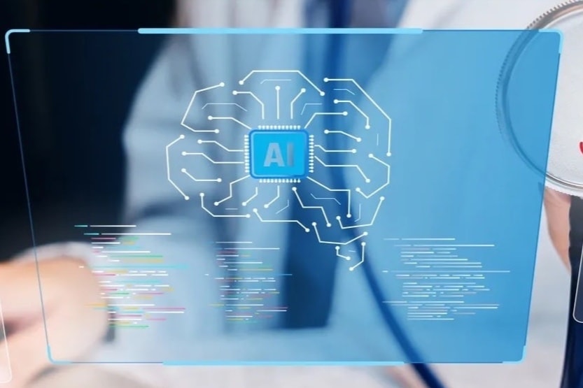 Doctor reviewing an artificial intelligence healthcare dashboard